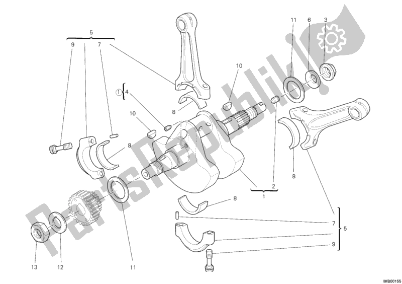 Toutes les pièces pour le Vilebrequin du Ducati Hypermotard 1100 EVO USA 2011